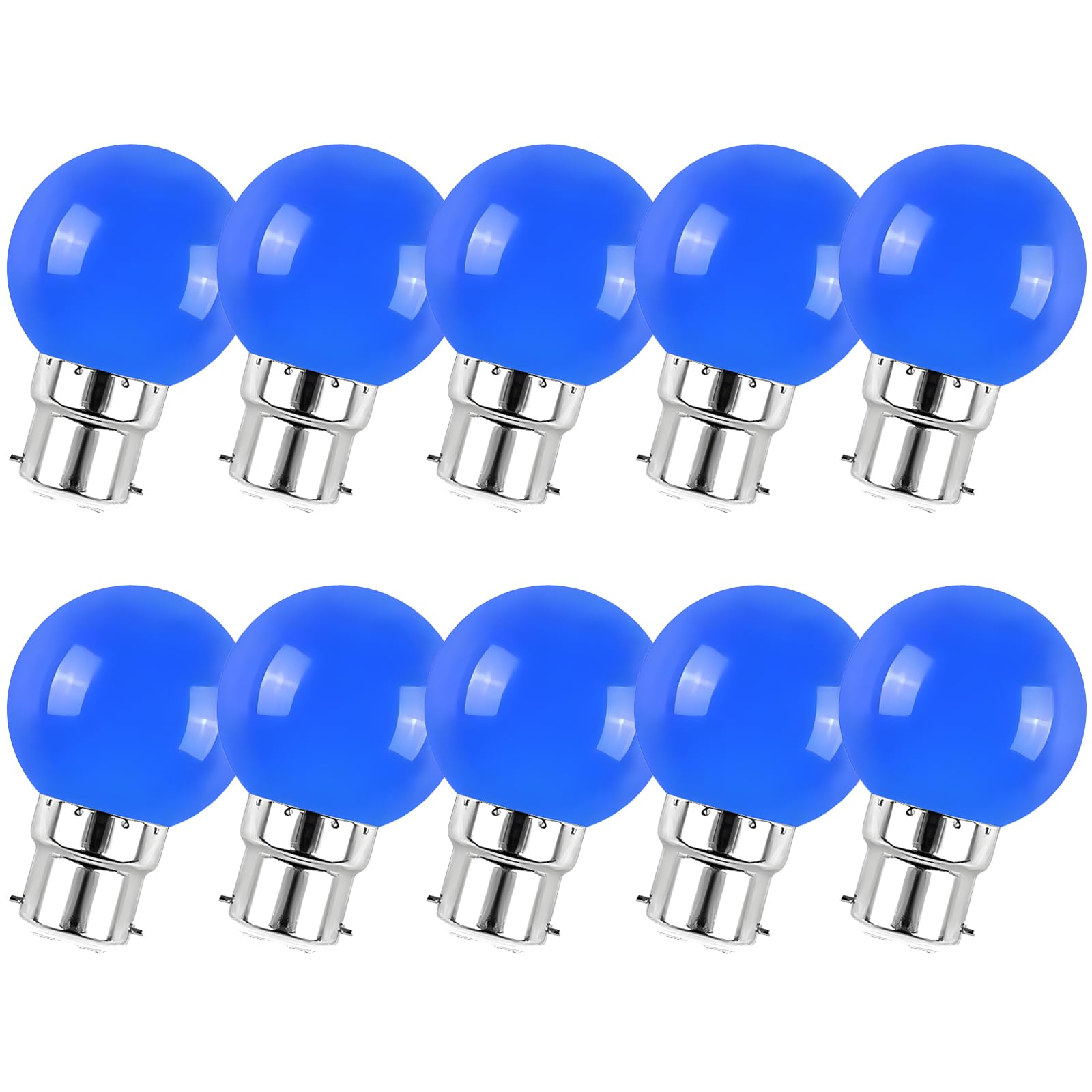 Jiotouhu 10 Pack B22 Bayonet Colored LED Light Bulbs 2W G45 Golf Ball Mini Globe Bulb Lighting Bulbs,Blue for Outdoor Indoor String Patio Garden Party Christmas, Tree, Fairy Party Night Lights — image 1