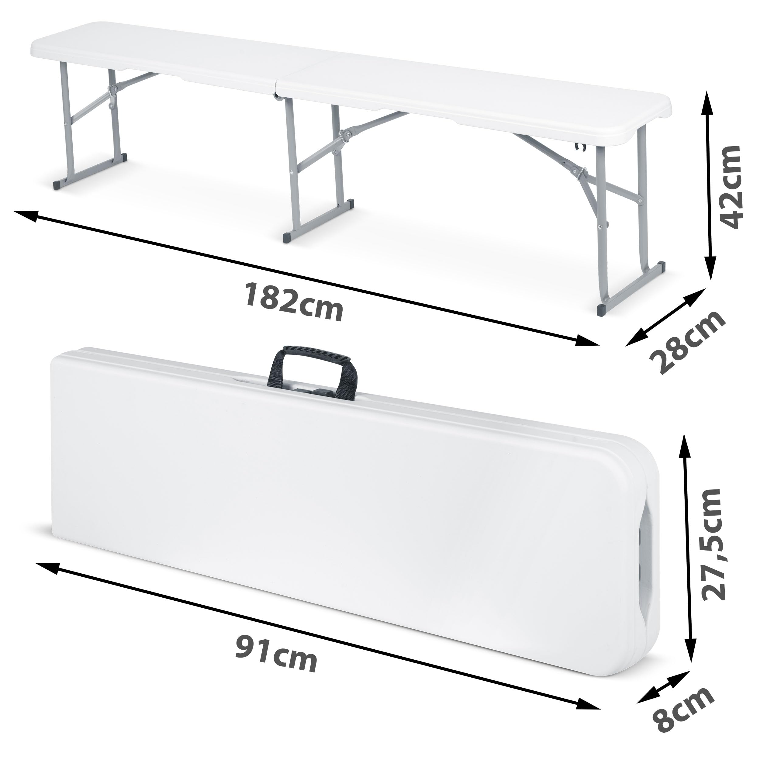 Gartenbank 180 cm Klappbar mit Tragegriff Sitzbank Outdoor Bierbank Partybank Weiß