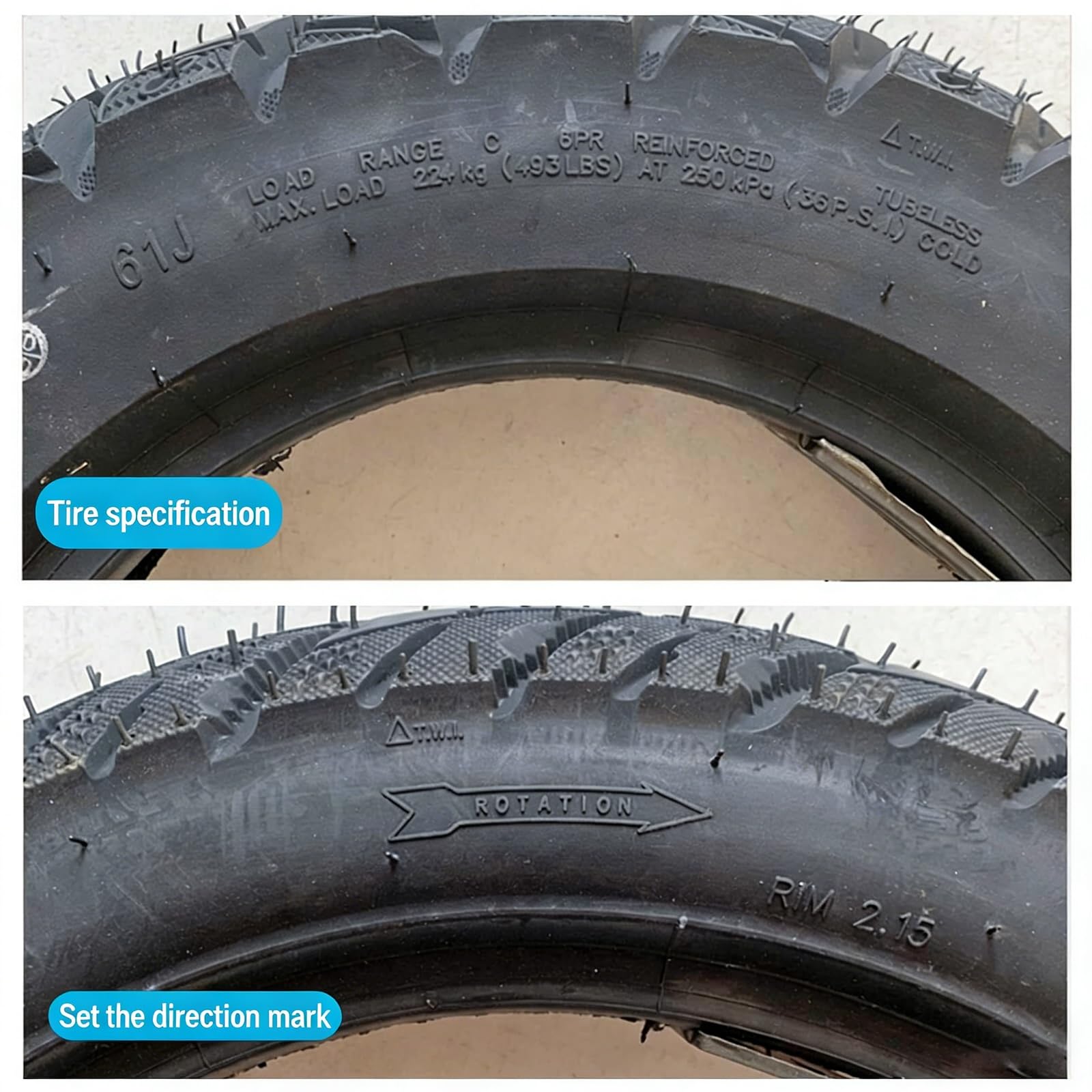100/90-10 Opona bez Wewnętrznej, Blokowy Wzór, 100/90/10 Odporna na Przebicia i Wybuchy, Wysoka Przyczepność dla Skuterów i Motocykli, Wszystkie Drogi, Zima i Deszcz, TL, 61J, Indeks Obciążenia 61