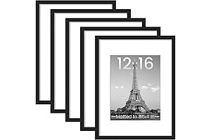upsimples Black Picture Frames, Set of 5 | Display 8.5x11 with Mat, 12x16 Without Mat