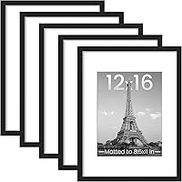 upsimples 12x16 Black Picture Frame Set of 5 - Mat for 8.5x11 or No Mat for 12x16 Photos, Wall Gallery Poster Frames