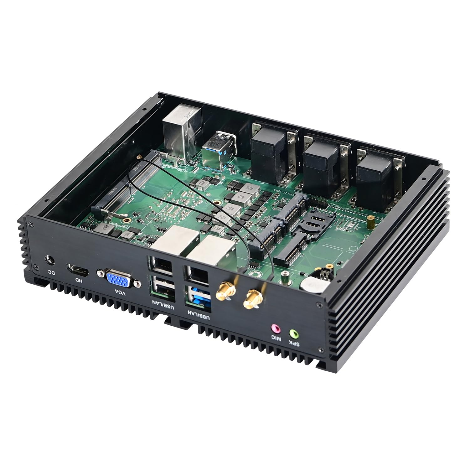 Industrial Computer, Fanless Mini PC, Windows 11 / Linux Ubuntu, I5 8250U 8259U 8260U 8350U 8265U, IM07, GPIO, Watchdog, WOL, SIM Slot, 2 x LAN, 6 x COM, 0 RAM, 0 Storage, Barebone No System