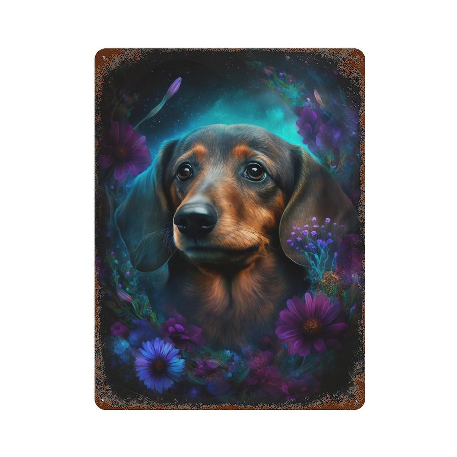 Magical Dachshund Portrait Rustic Tin Plaque 15.7"x11.8", Industrial Home Decor for Pub, Kitchen And Man Cave Decor