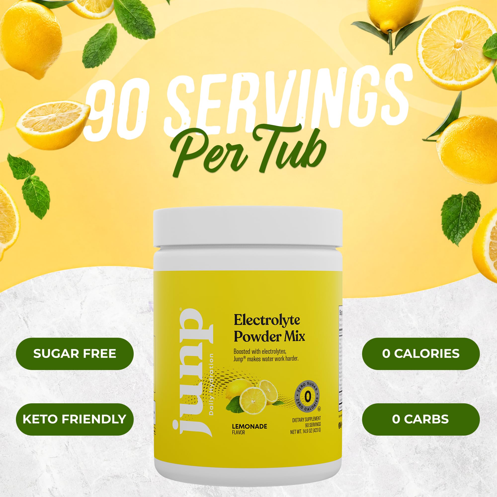 JUNP Electrolytes Powder No Sugar No Carbs – Lemonade Keto Electrolyte Drink Mix - Potassium & Salt Hydration Powder Electrolytes - Zero Calorie Sugar Free Electrolyte Powder, Kosher, 90 Servings — Amazon image 2