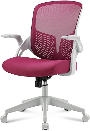 SMUG Escritorio ergonómico de malla para oficina en casa, silla giratoria moderna de altura ajustable con soporte lumbarbrazos abatibles, fucsia, 17