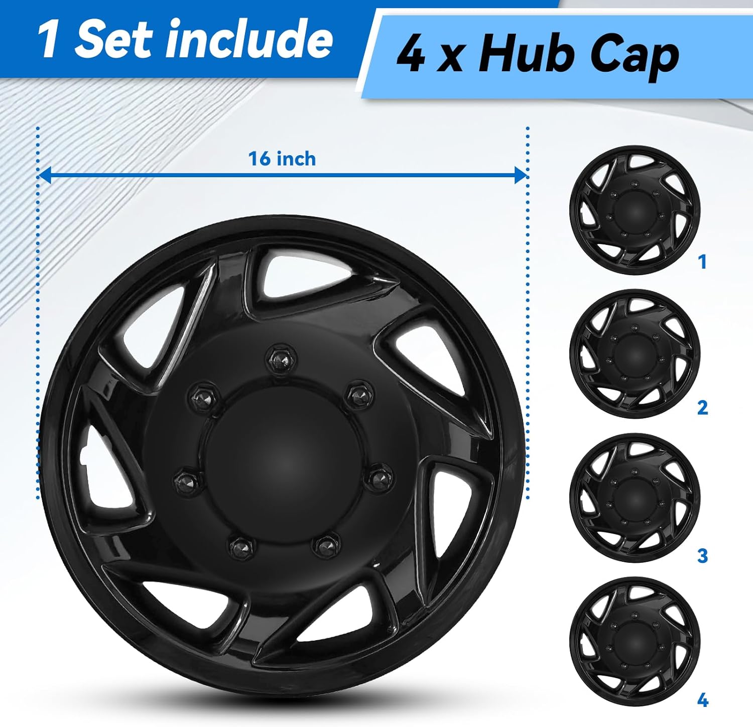 16" Hubcaps Fits for Ford Econoline Van E-250/E-350/E-450 1998-2023 8 Lug Steel Wheel, 16 inch Wheel Cover,Black,Set of 4, F8UZ-1130-AA, F8UA-1130-AA