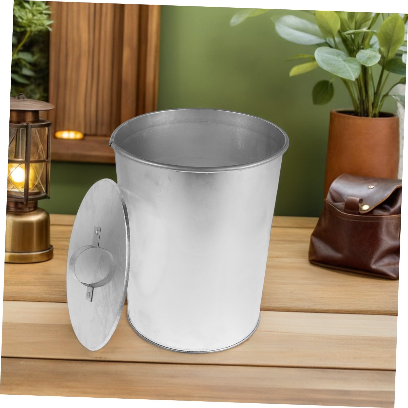Secchio Leggera Argento Cenere e Portatile Zincato per in Ferro Soluzione con Coperchio Raffreddamento Efficiente, per Campeggio e Area Barbecue