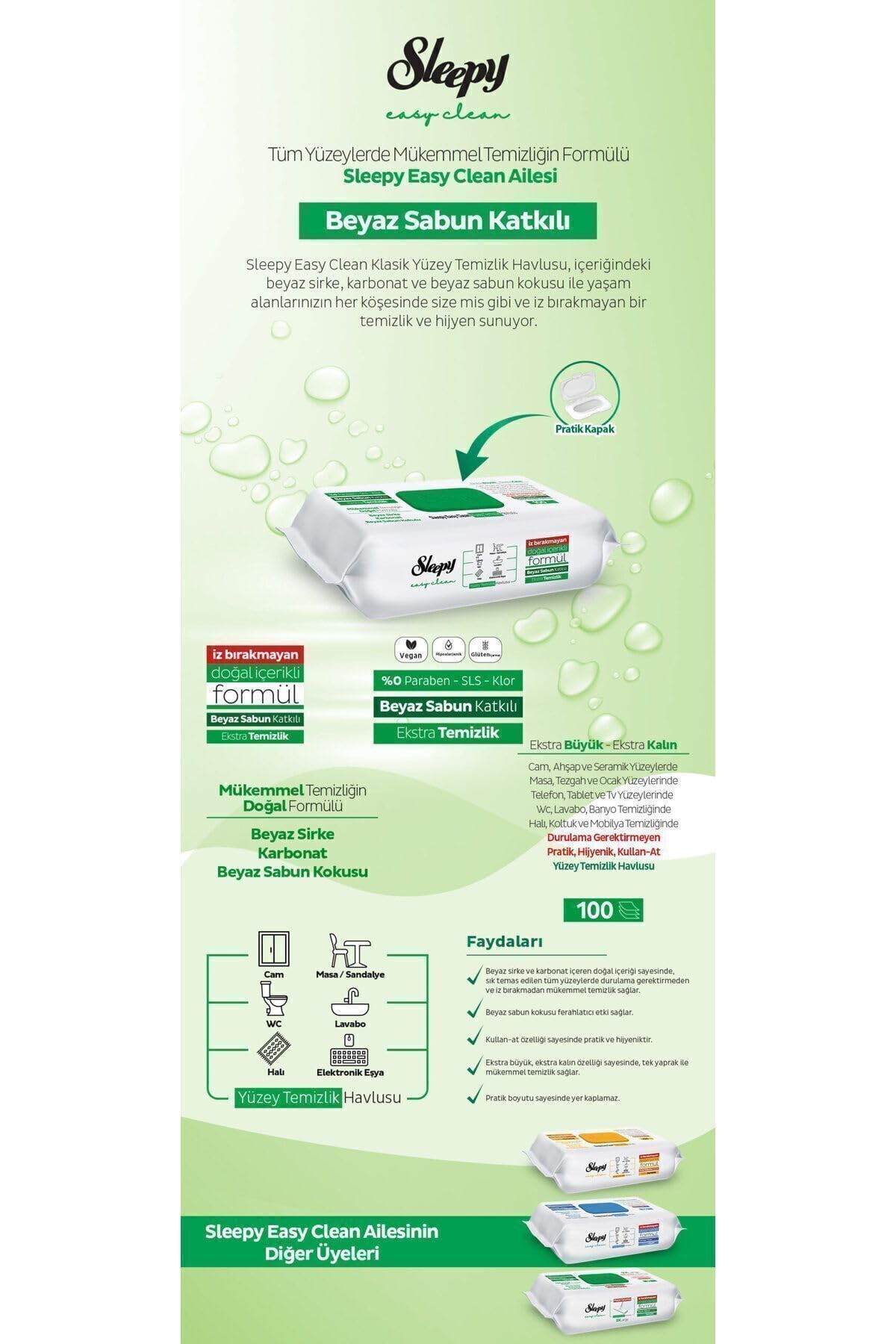 Sleepy Easy Clean Yüzey Temizlik Havlusu 100 lü 3 Paket (300 YAPRAK) HEDİYELİ