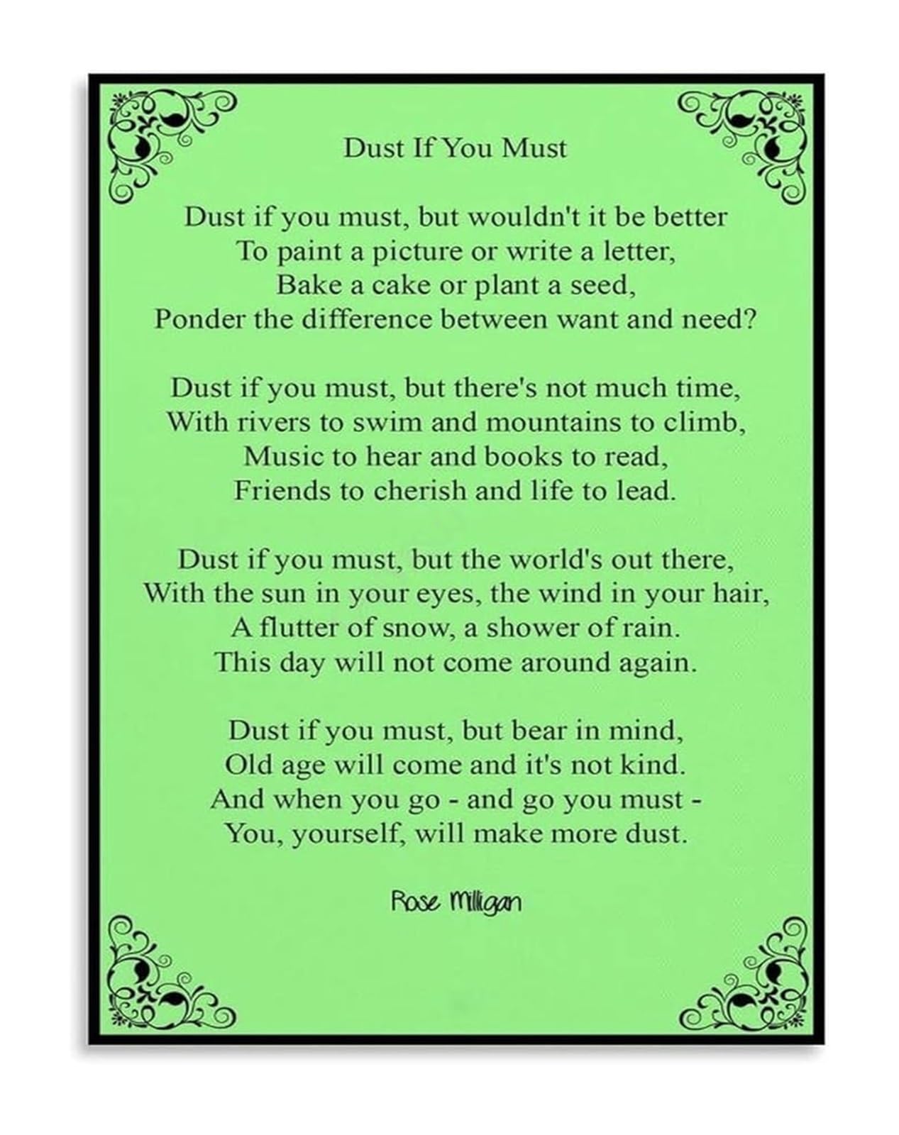 EKFBQBGW Handwritten Style Dust Poem Art Poster on Canvas for Sentimental Bedroom and Morning Coffee Nook Unframed,08x12inch(20x30cm)