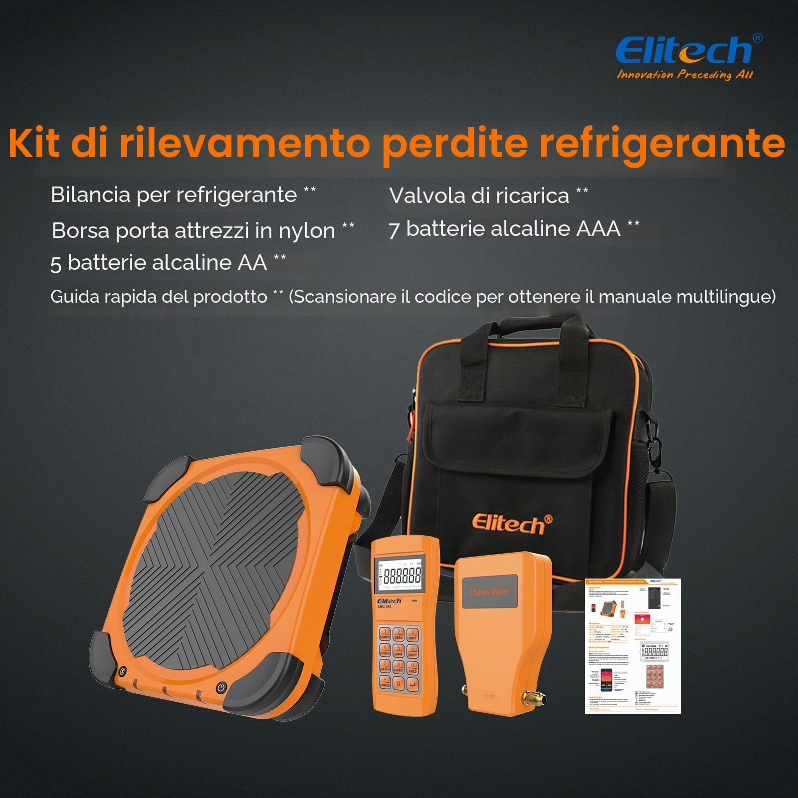 Elitech LMC-310 Bilancia Elettronica del Refrigerante, 100KG Senza Fili per il Rifornimento di Carburante Refrigerante Elettronico per HVAC e Auto AC con Custodia Portatile
