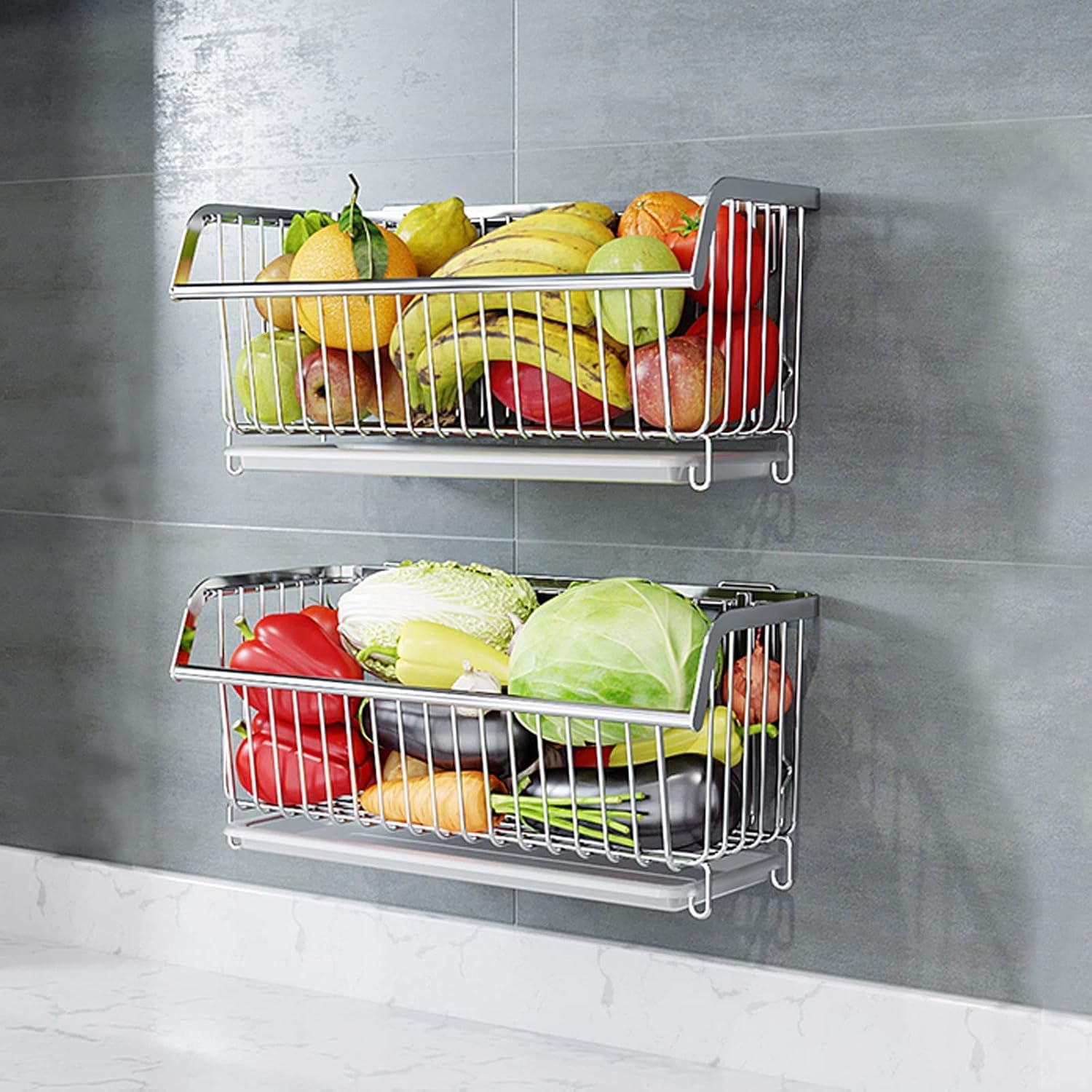 Cesta de despensa silver con 2 baskets para el almacenamiento de verduras