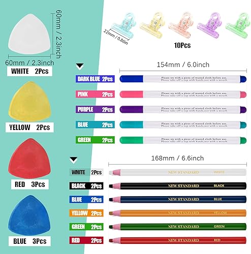 Miniatura 2 de Swpeet Kit de 43 herramientas de costura, 10 tizas de sastre profesional y 12 lápices de marca de costura con 12 rotuladores de tela de tinta