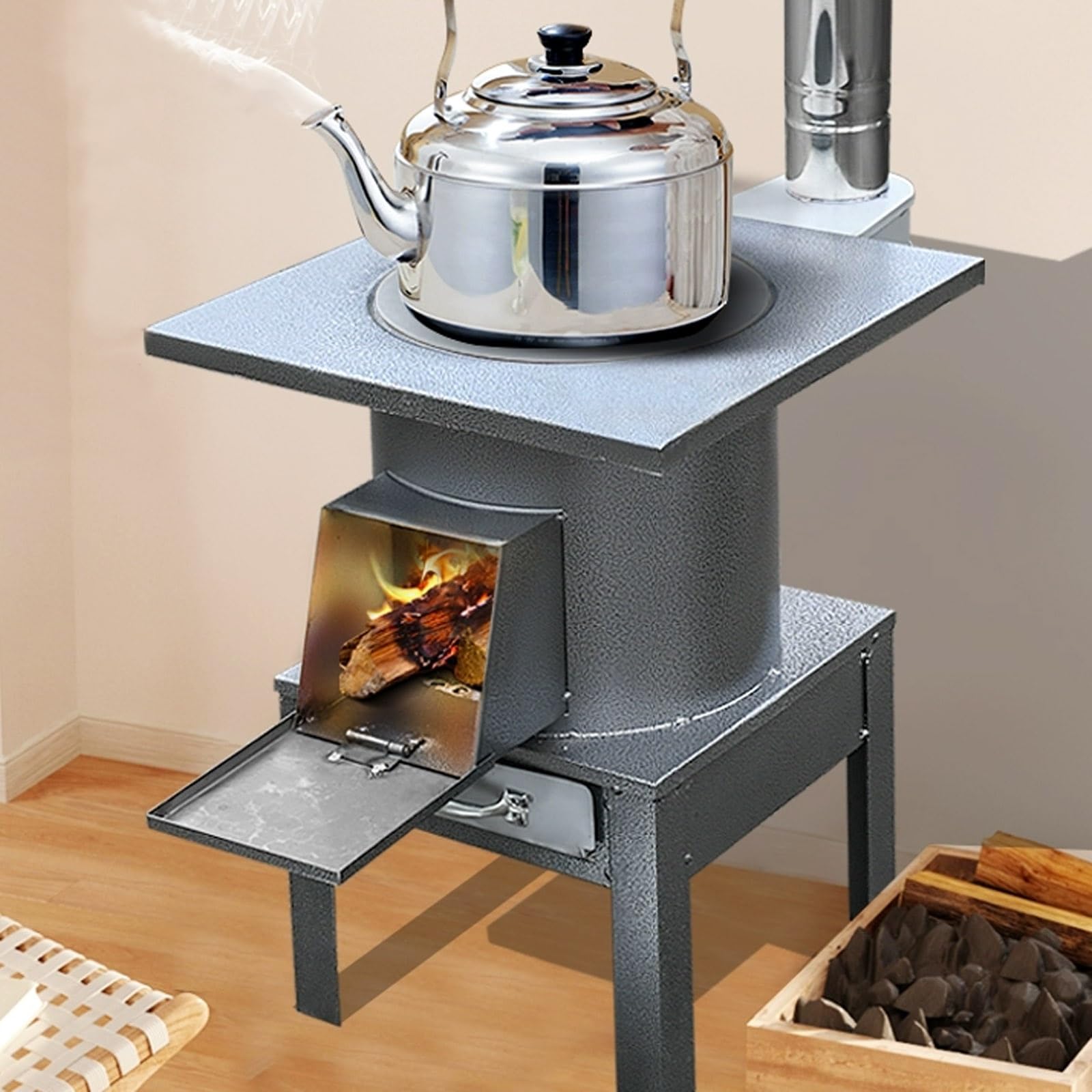 Stufa a Legna for Uso Domestico, Termocucina a Legna da Campeggio con Tubo di Fumo da 1m for Picnic, Pesca, Cucina