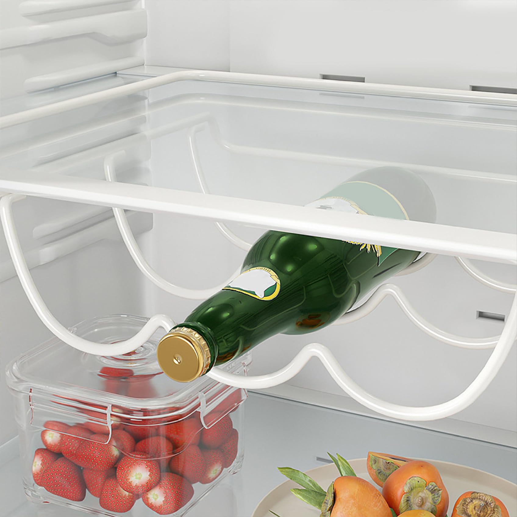 Kühlschrank-Weinregal für 3 Flaschen, stabiles Weinregal aus Eisen für den Kühlschrank, stabil und rutschfest, gewellt für den, platzsparender weißer Halter für die Verwendung im Kühlschr