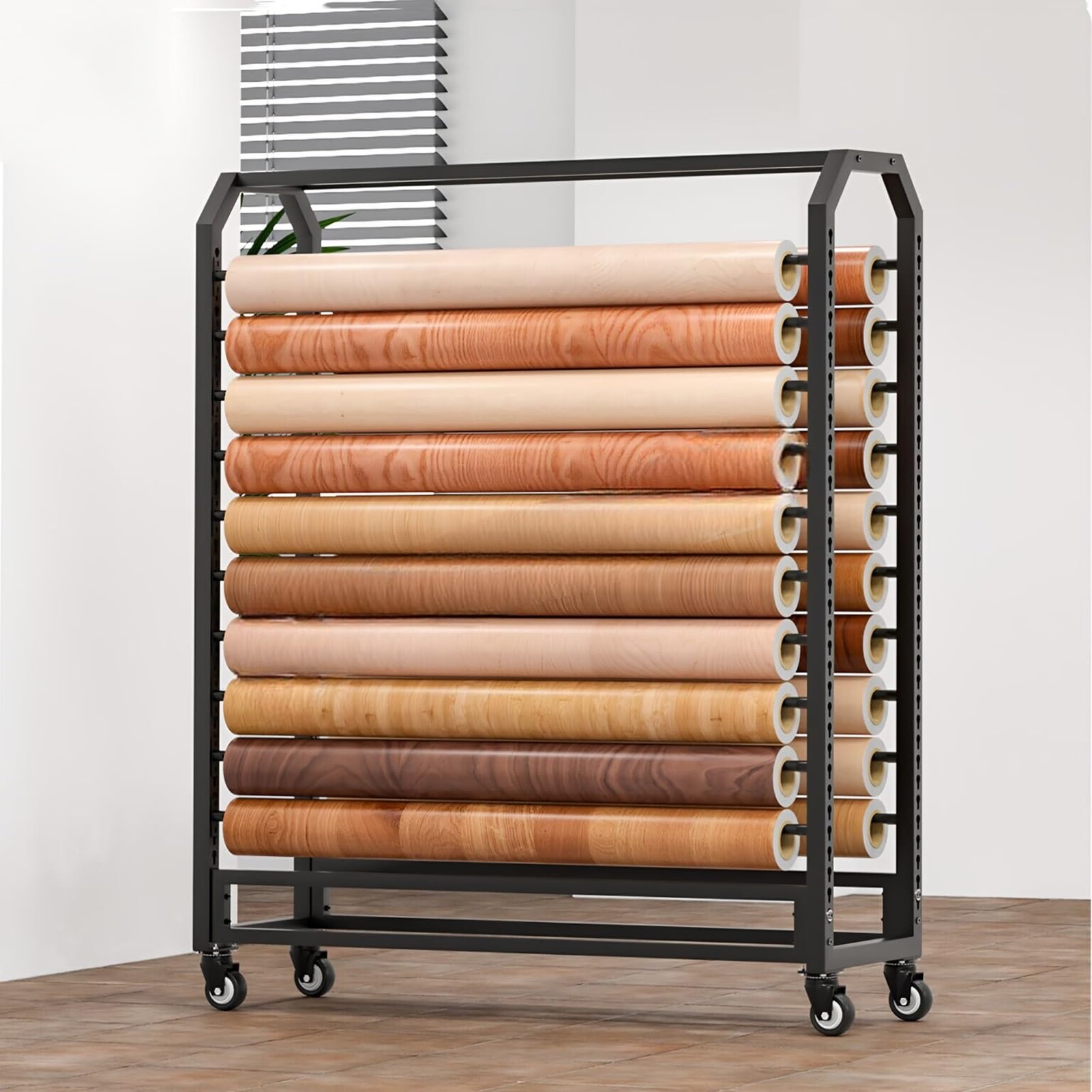 Rollregal für Vinyl und Transferpapier, verstellbar, 210 cm hoch, Stahlnizer mit 20 Stangen, perfekt für Bastelbedarf und Zuhause