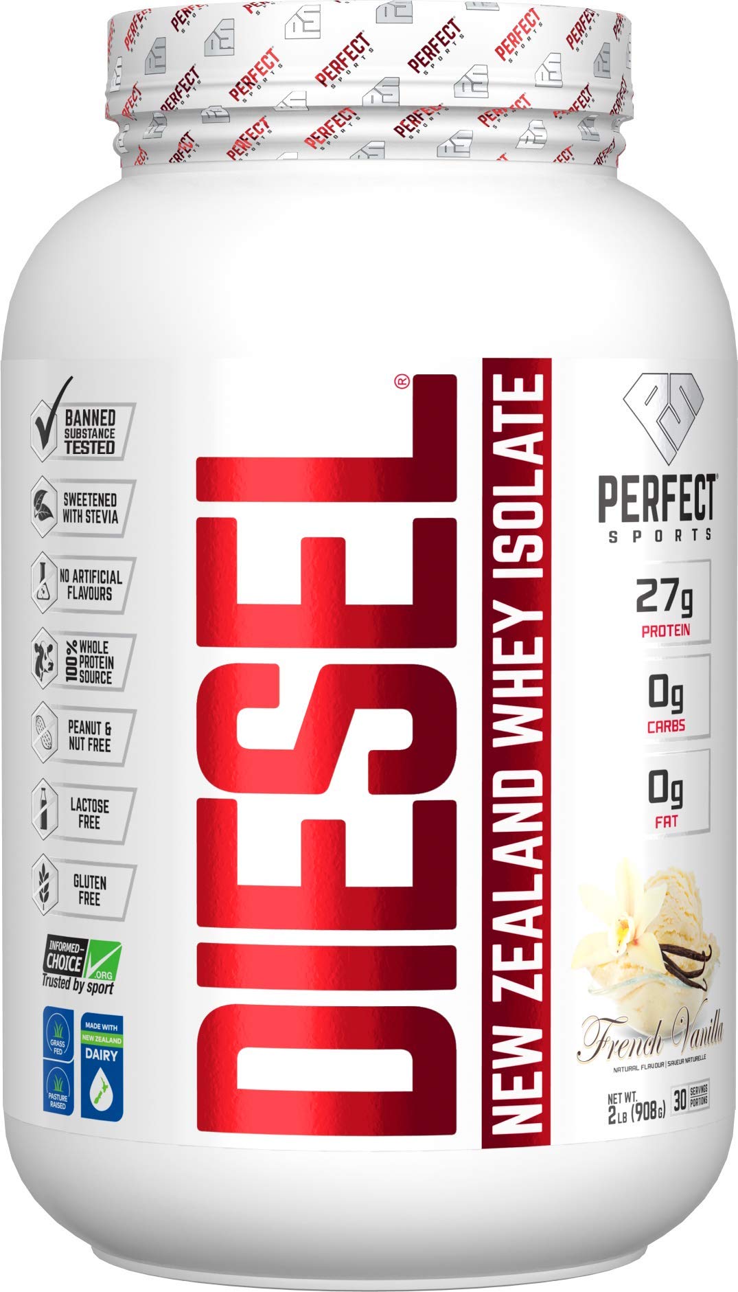 PERFECT Sports Diesel 100% New Zealand Whey Isolate - 2lbs French Vanilla