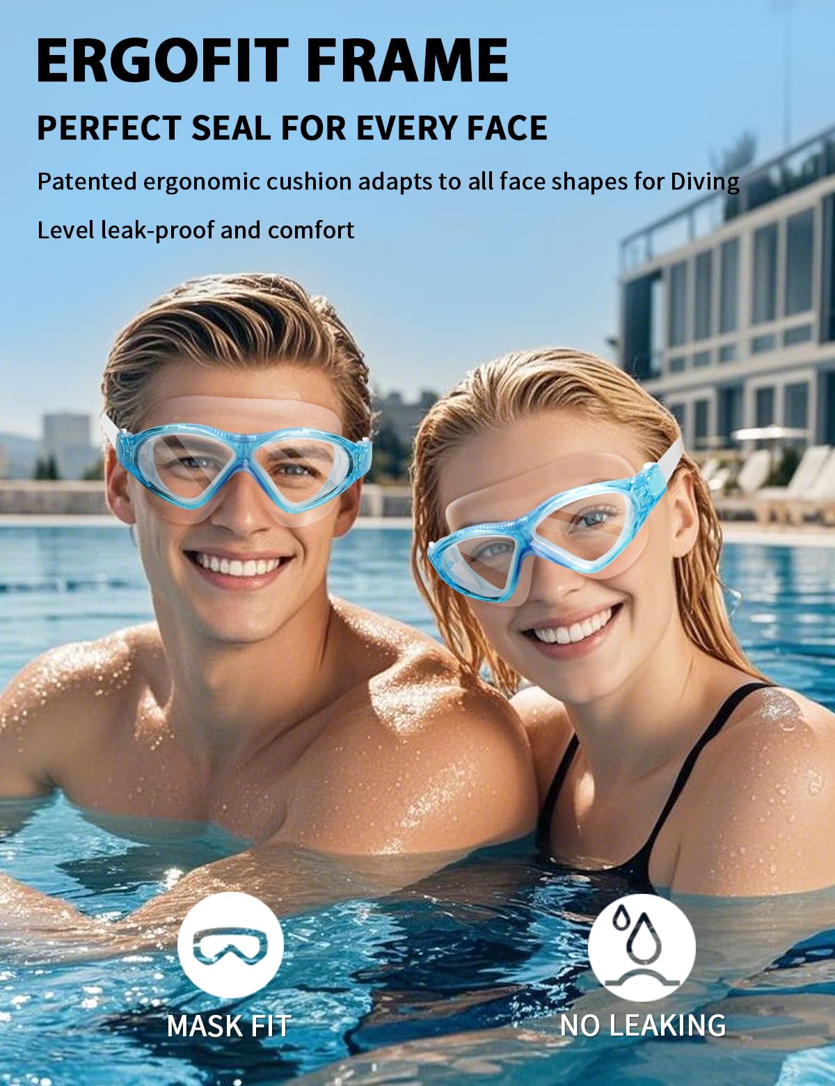 Lunettes de natation pour adulte - En silicone liquide - Anti-buée - Pour homme et femme - Avec vision claire à 180 ° - Anti-buée - Anti-buée - UV