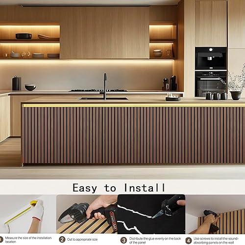 Miniatura 8 de Paneles de pared acústicos de madera de 94.5 x 23.6 pulgadas, paneles de pared flexibles 3D insonorizados, paredes de listones de madera para