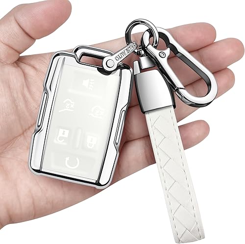 Vista 13 de Sindeda funda para llavero de Chevy con llavero, protección completa, carcasa de llave suave, Blanco, 4 botones