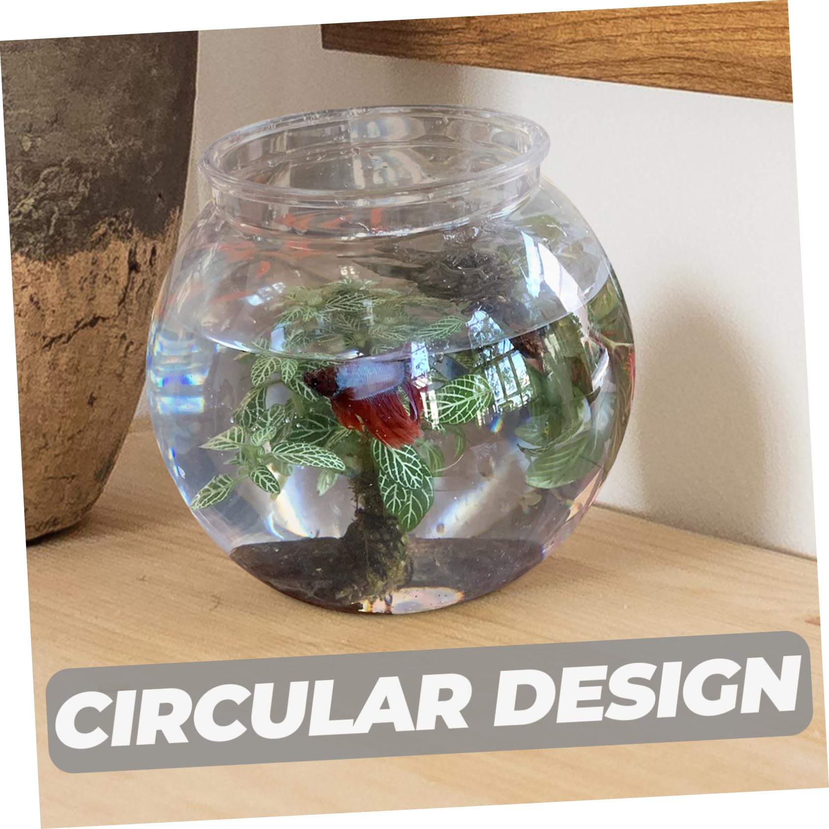 UKCOCO Pecera Redonda de Plástico Transparente para Peces Pequeños, Resistente y Ligera, Ideal para Ambientación de Jardín o Evento, Vista Clara Interior