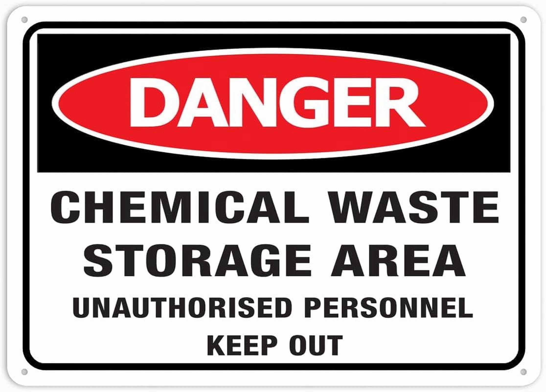 (2-Pack) Metal Tin Sign Danger Chemical Waste Storage Area 12X8 Inches, Weather Resistant, Weatherproof, Indoor Or Outdoor