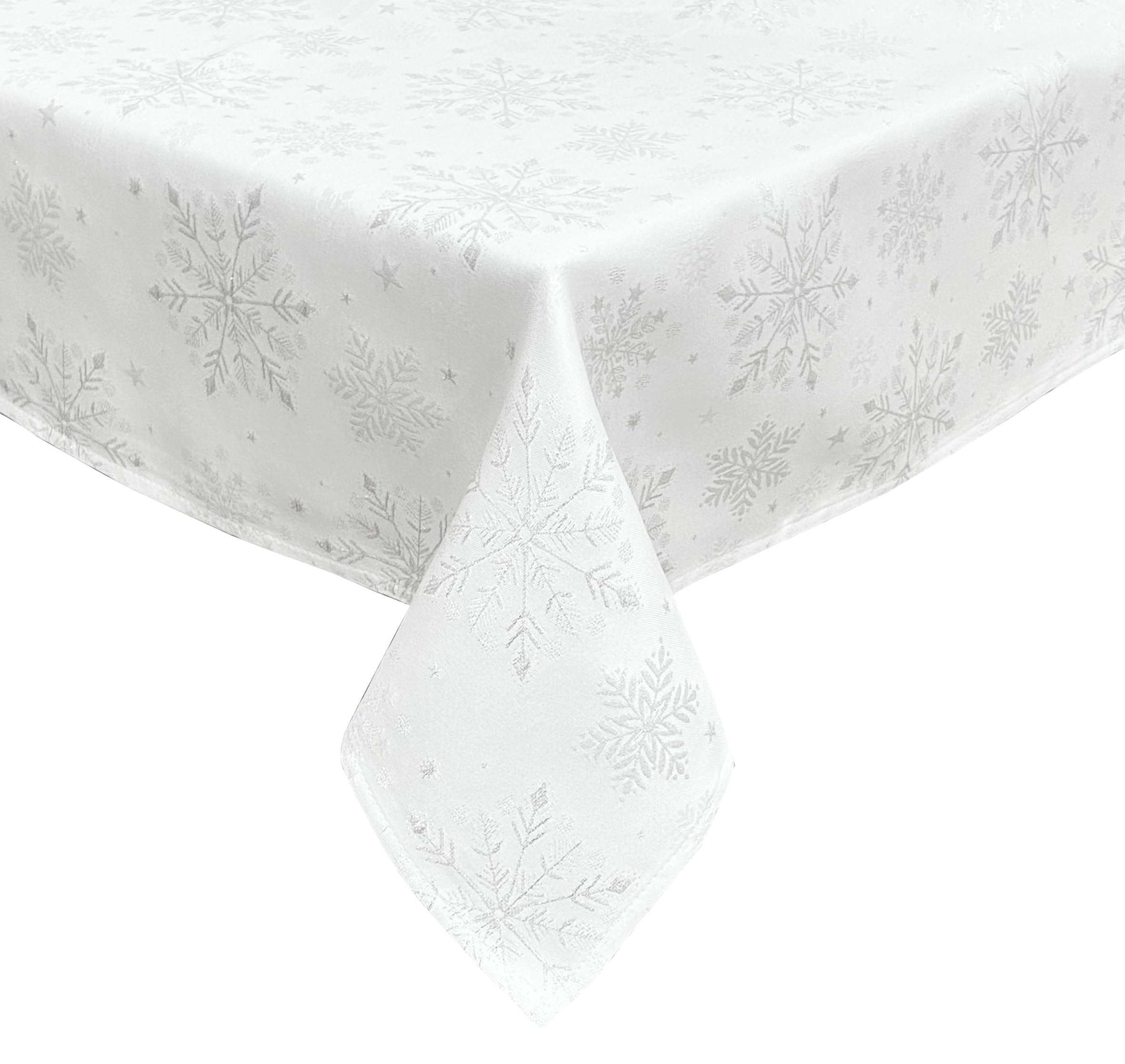 Peggy Wilkins White/Silver Snow Fall Christmas Snowflake Jacquard Tablecloth 67" X 100"