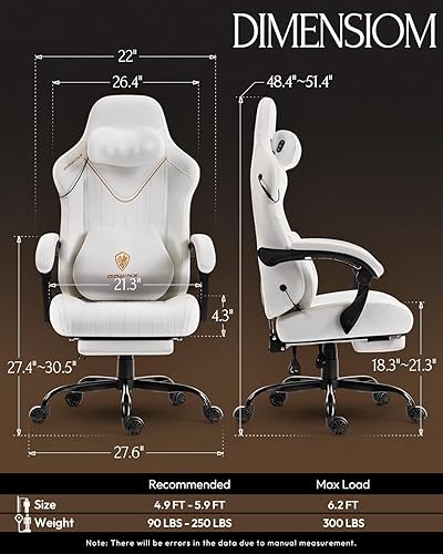 Miniatura 3 de Dowinx Silla de videojuegos para videojuegos con masajeador de cuello Shiatsu y soporte lumbar para el hogar, oficina, respaldo alto, reclinable,