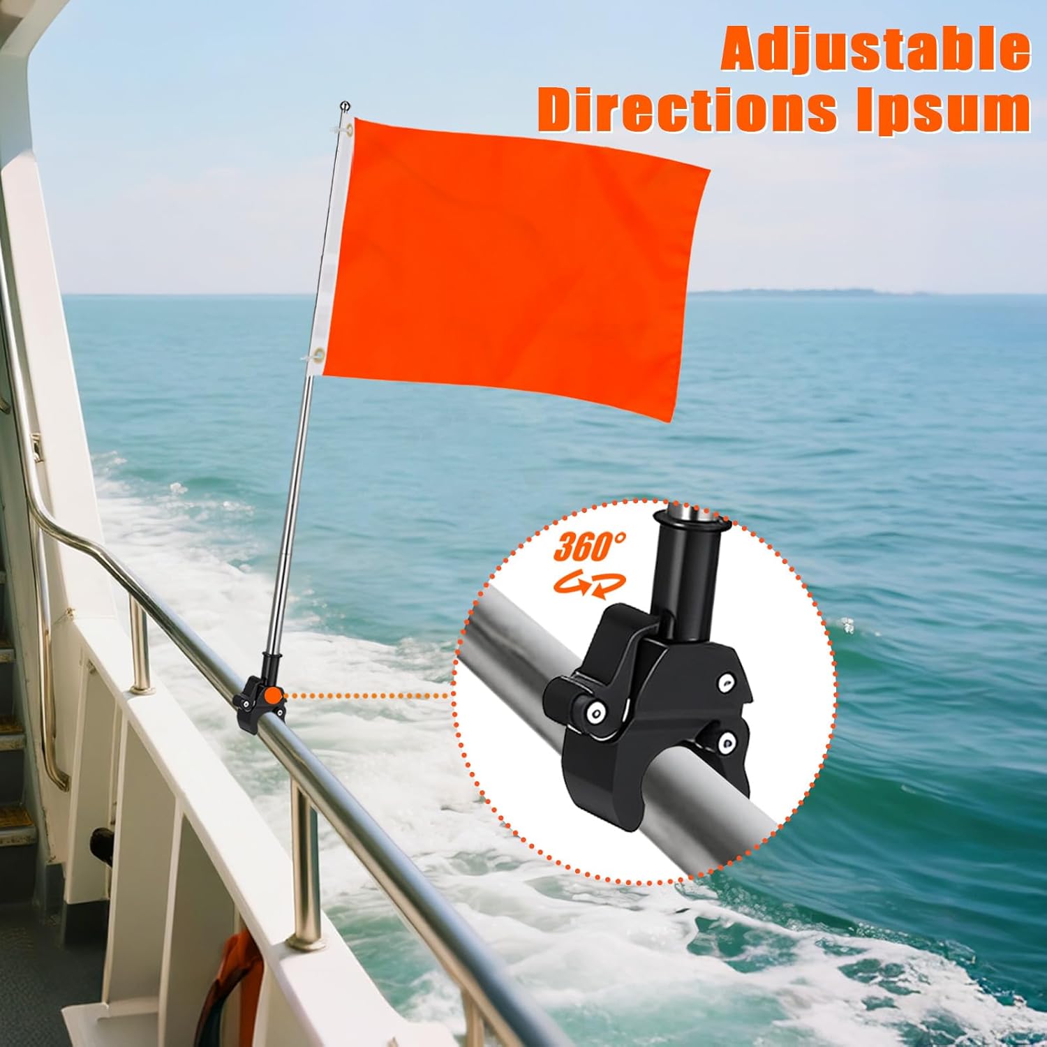 Orange Boat Flag for Safety with 49'' Adjustable Holder Pole Water Ski Flags 12x18 inch Skier Down Flag for Boating Bike Kayak Motorcycle Pontoon ATV