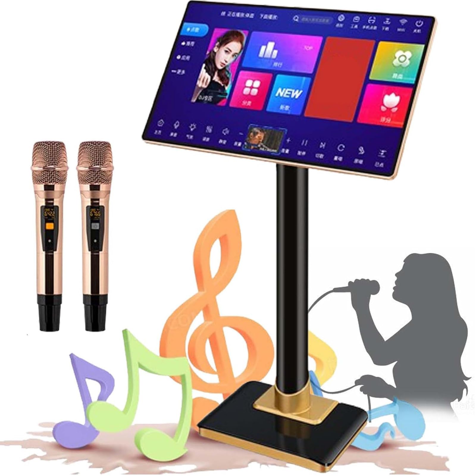 Système De Karaoké Professionnel,Machine De Karaoké à écran Tactile Capacitif avec 2 Microphone sans Fil,Haute Définition 4k,Contrôle par Application Téléphonique,20 Langues,19inch-8TB