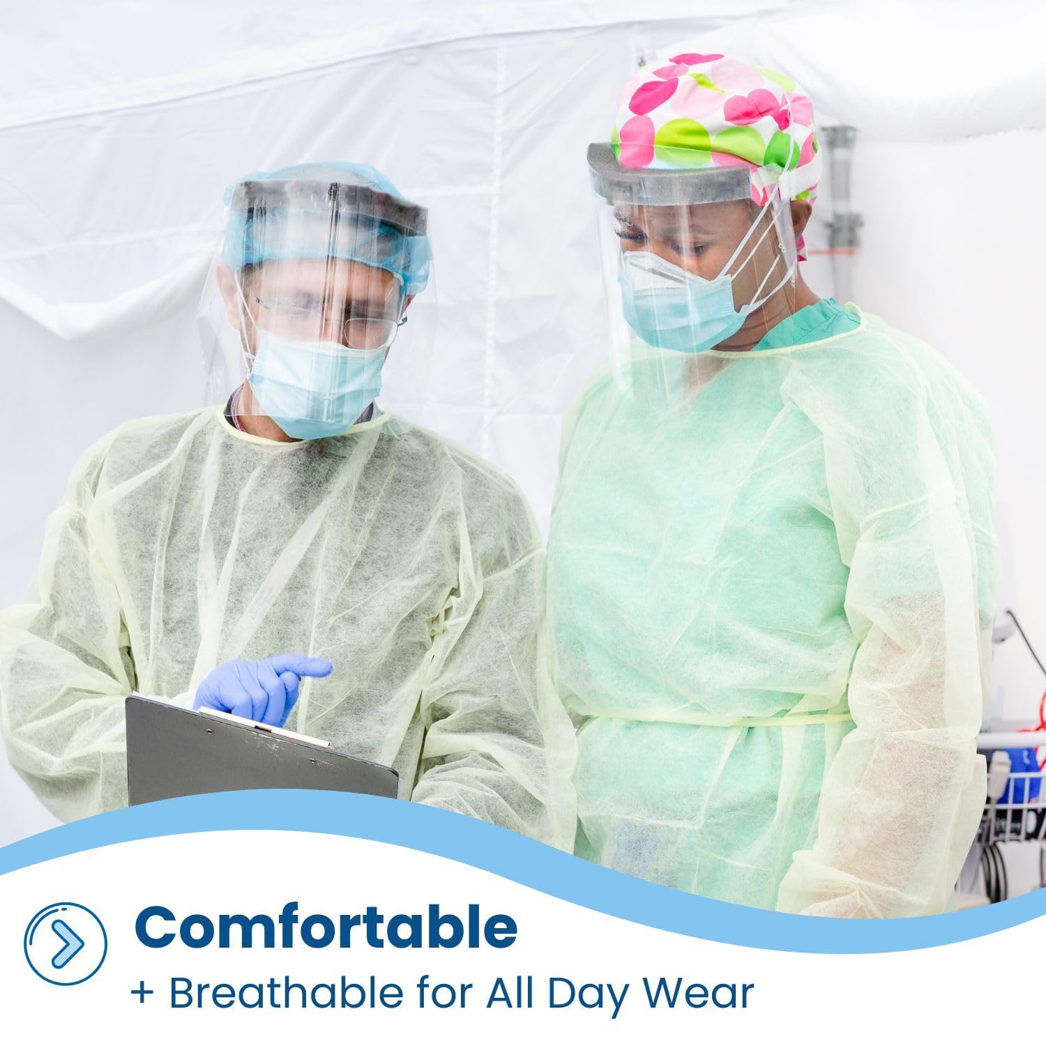 HCS Bulk PPE Gowns - Disposable Gowns, Medical - Single Layer, Spunbound Isolation Gown Disposable - Elastic Cuffs, Neck & Waist Tie - Clinic, Dentist, Hospital - Yellow Cover Gown, X-Large (50/Case)