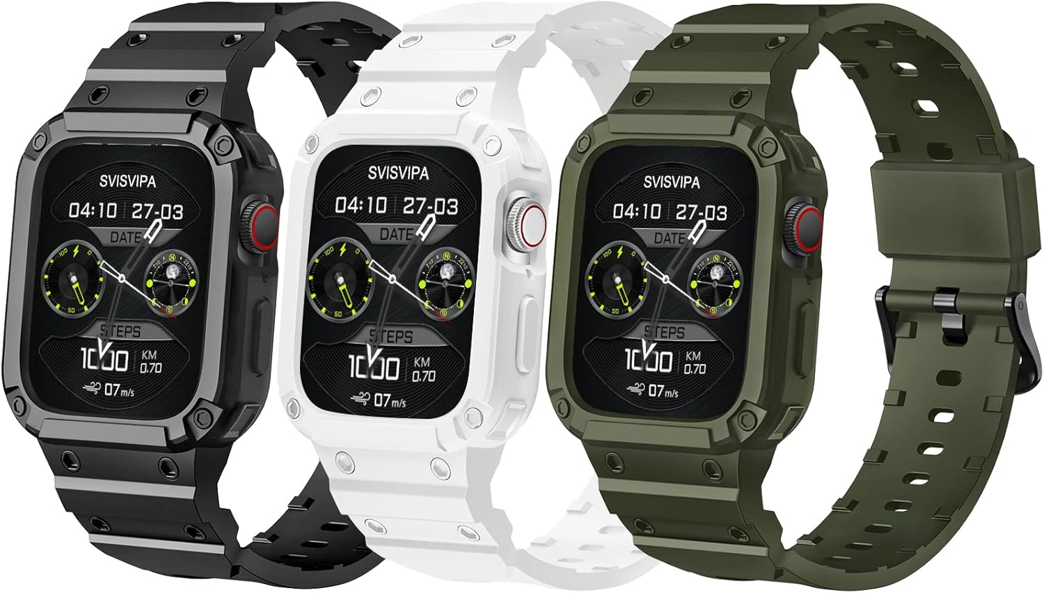 [3 Pack] SVISVIPA Band with Case Compatible for Apple Watch 41mm 40mm 38mm iWatch Series 8 7 SE 6 5 4 3 2 1 Strap, Men Women Sport Strap with Bumper Rugged Shockproof Military Protective, 3 Pack