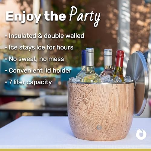 Miniatura 37 de SNOWFOX Cubo de hielo XL de acero inoxidable de doble pared aislado al vacío de alta calidad con tapa/cuchara, accesorios de bar, cubo grande