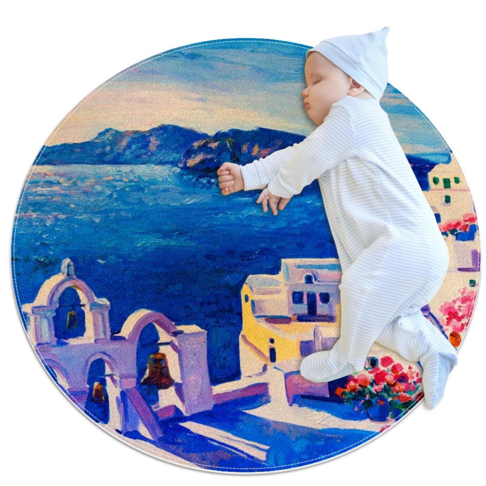 Tapis de chambre d'enfant peinture à l'huile rond de 1m pour lit
