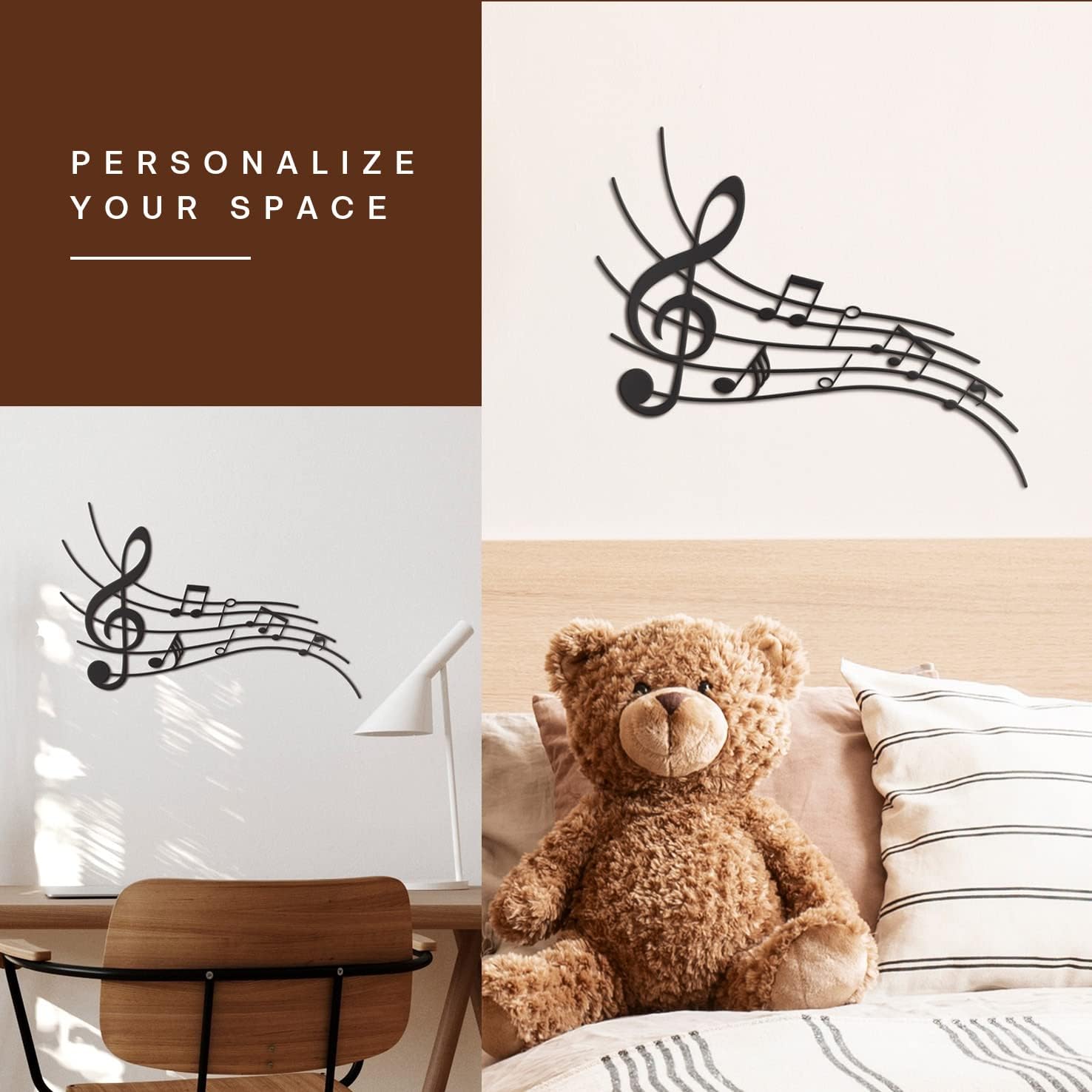 Vivegate Musical Notes Sign - 16"X9" Black Modern Metal Wall Decor for Any Room - Farmhouse Music Wall Art - Image 7