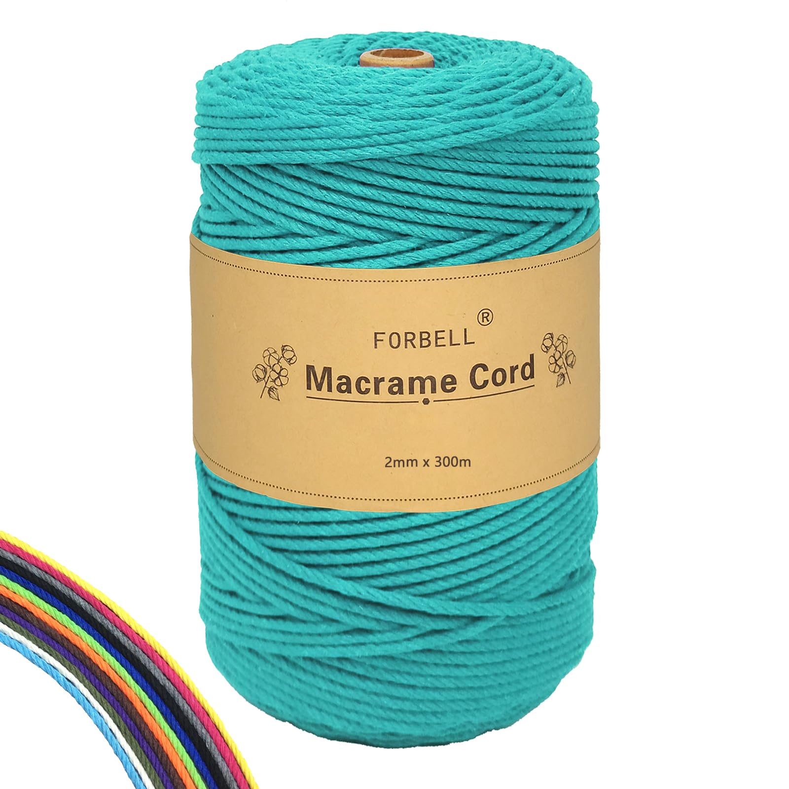 FORBELL Macrame Yarn, 2 mm x 300 m Premium Cotton Yarn, DIY Crafts (Aqua Blue, 2 mm x 300 m)