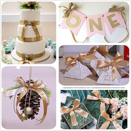 Miniatura 7 de Cinta de satén dorada de 38 pulgadas x 25 yardas, cinta de tela de color sólido para envolver regalos, fabricación de lazos para el cabello, ramos