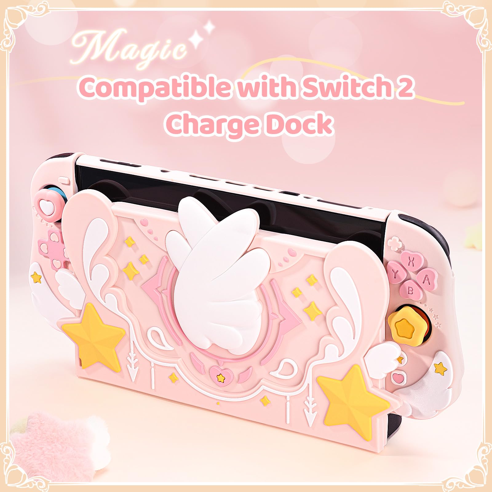 GeekShare Cubierta de silicona suave compatible con la base de carga Switch 2, carcasa antiarañazos para Switch 2 Dock, serie Star Wings - 3