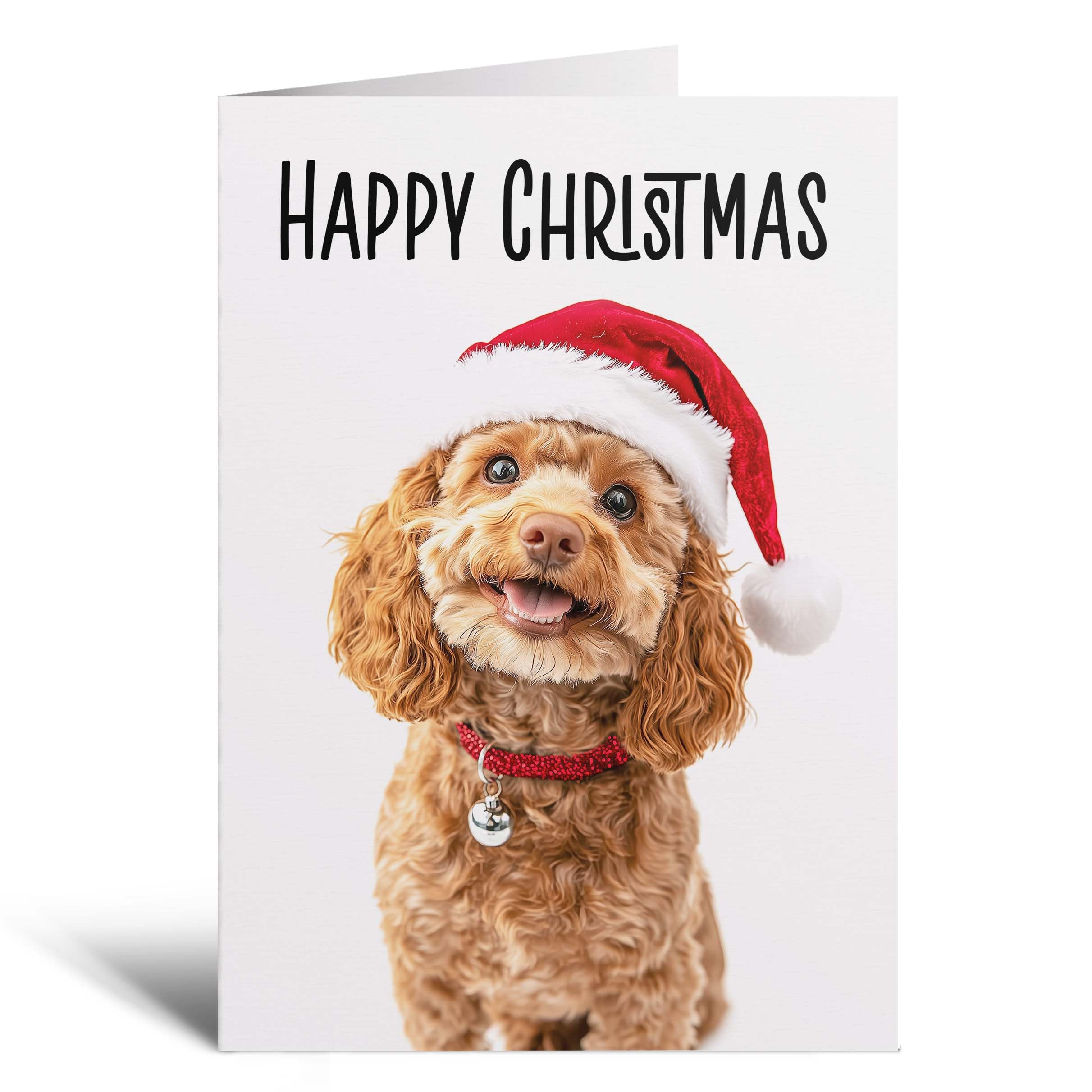 Postcard Prints - Fun Christmas Card of a Cavapoo Dog Wearing A Santa Hat Whimsical Christmas Card For Animal Lover For Him or Her - 3 Cards — image 1