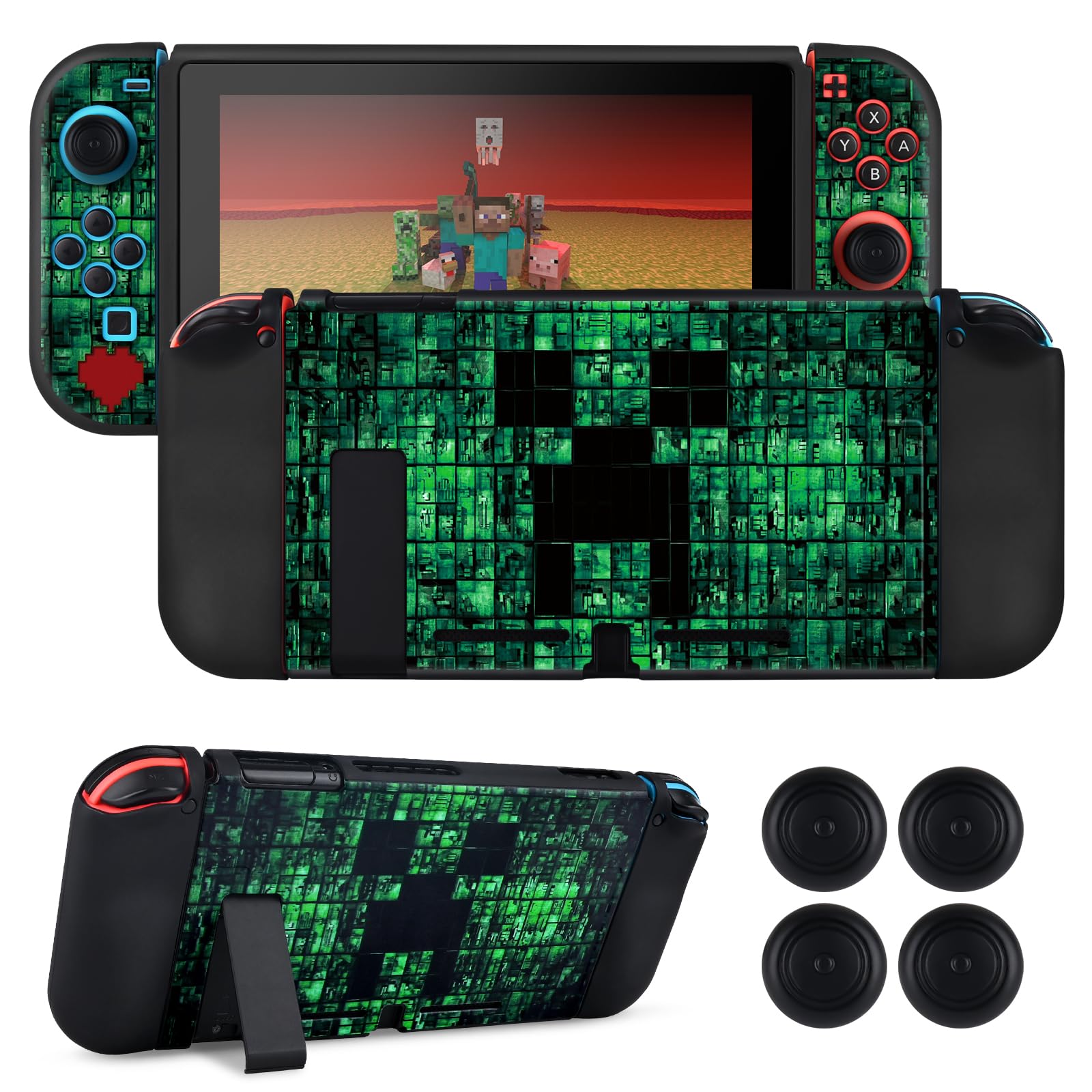 DLseego Coque pour Switch,Mince Souple Dockable Switch Coque de Protection Résistant aux Rayures Cover de Protection en TPU avec 2 JoyCon Cover et 4 Capuchons de Poignée de Joystick-Vert Switch