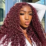 Pizazz 99J Burgundy Deep Wave Lace Front Wigs - Human Hair Pre-Plucked 13x4 HD Transparent Lace Frontal Wigs with Baby Hair - 180 Density - Black Women (18 Inch)