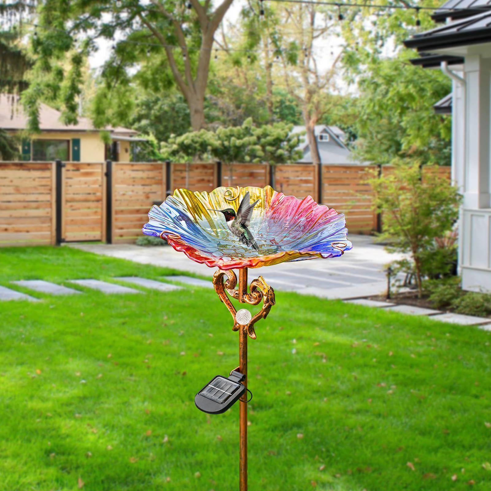 Amazon.com: Garden Decor Gifts Solar Glass Blue Bird Bath Yard Art ...