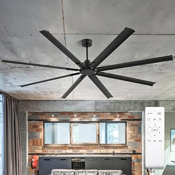 84-inch industrial ceiling fan, garage ceiling fan with remote control | 6-speed, 8 aluminum blades, large ceiling fan with a quiet reversible DC motor suitable for garages, gyms, and offices.