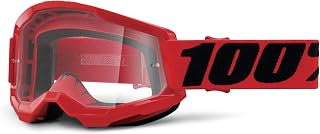 100% Strata 2 Motocross & Mountain Bike Goggles - MX and MTB Racing Protective Eyewear (Red - Clear Lens)