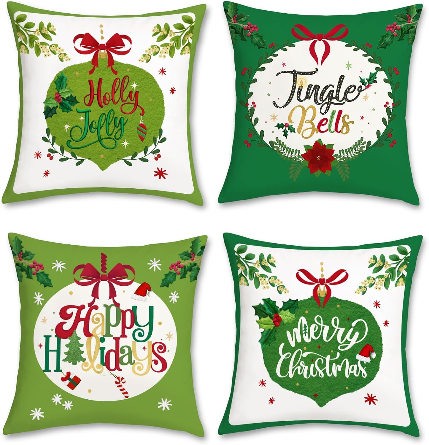 Bonhause Green Christmas Throw Pillow Covers 18x18 Inch
