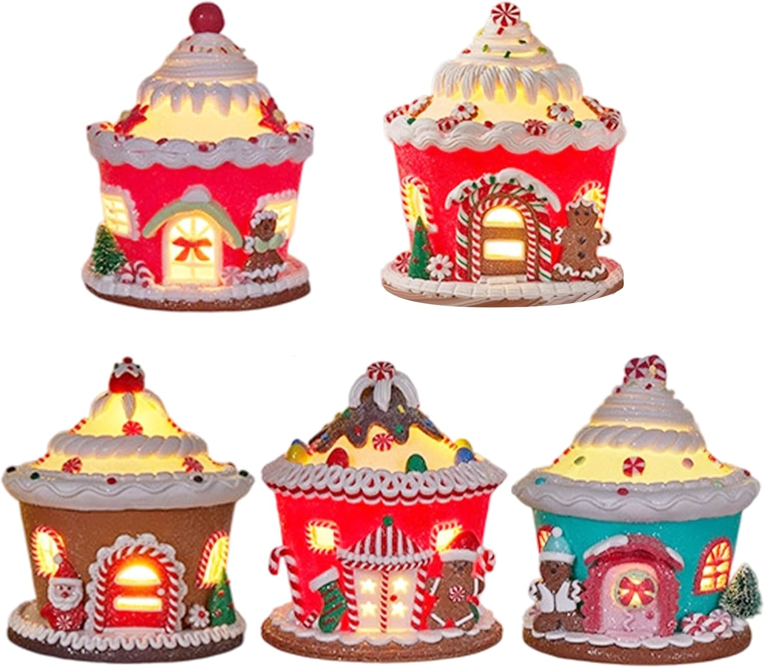 Glowing Ceramic Simulation Christmas Cake House Decoration with LED Lights Battery Powered Handmade LED Christmas Decoration Ceramic Cake Cottage