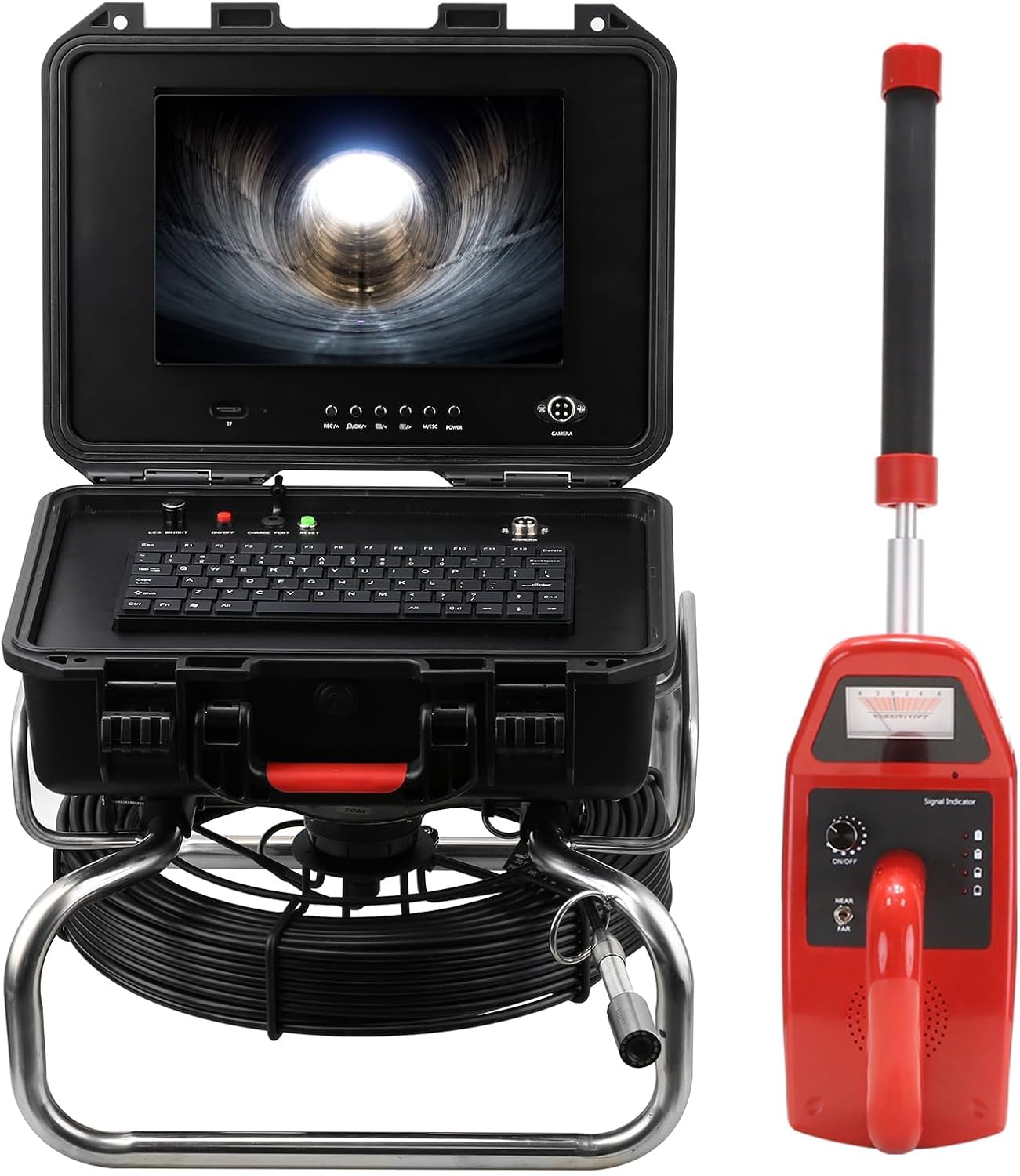 Sewer Camera with 512Hz Locator, Self Leveling, 165FT/50M, 7MM Cable, 10" HD Pipe Drain Inspection Camera with DVR, Distance Counter, IP68 Plumbing Snake with 12 LEDs for Home,Duct