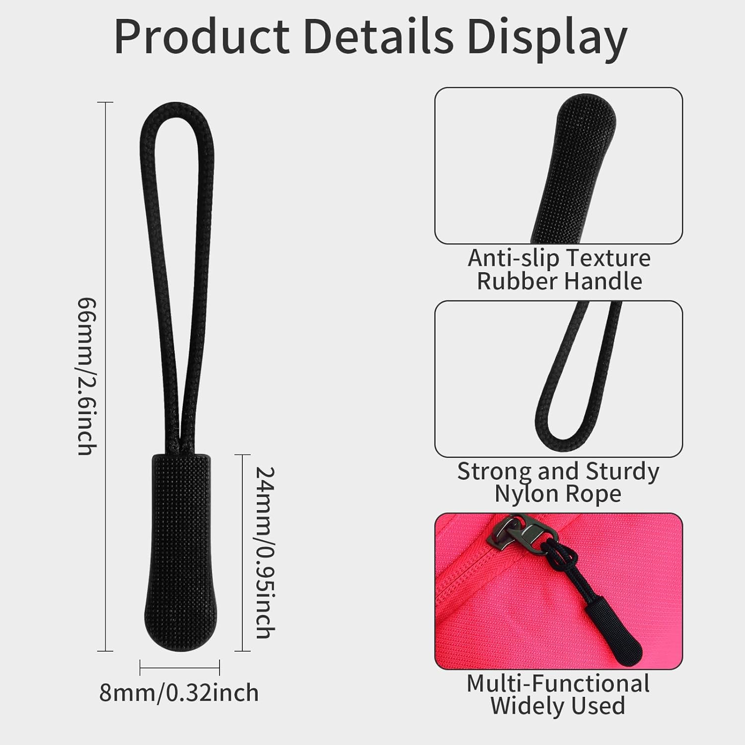 30 pcs Zipper Pull Replacement,Zipper Pulls, Replacement for Jackets,Golf Bag,Purses,Backpacks,Tents,Boots,Pants,Luggage(Black, Universal Extender) - Image 2