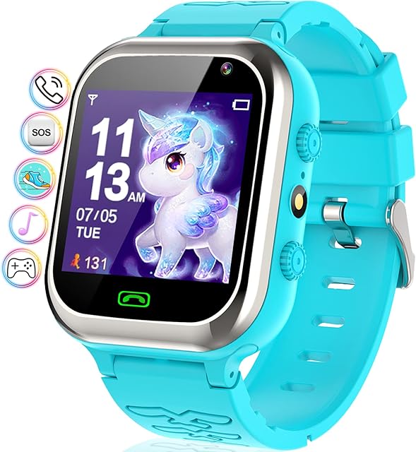Kids Smart Watch, Smart Watch for kids with Call SOS Games Music Video Camera Step Counter Alarm Flashlight, Gifts for Boys Girls Blue