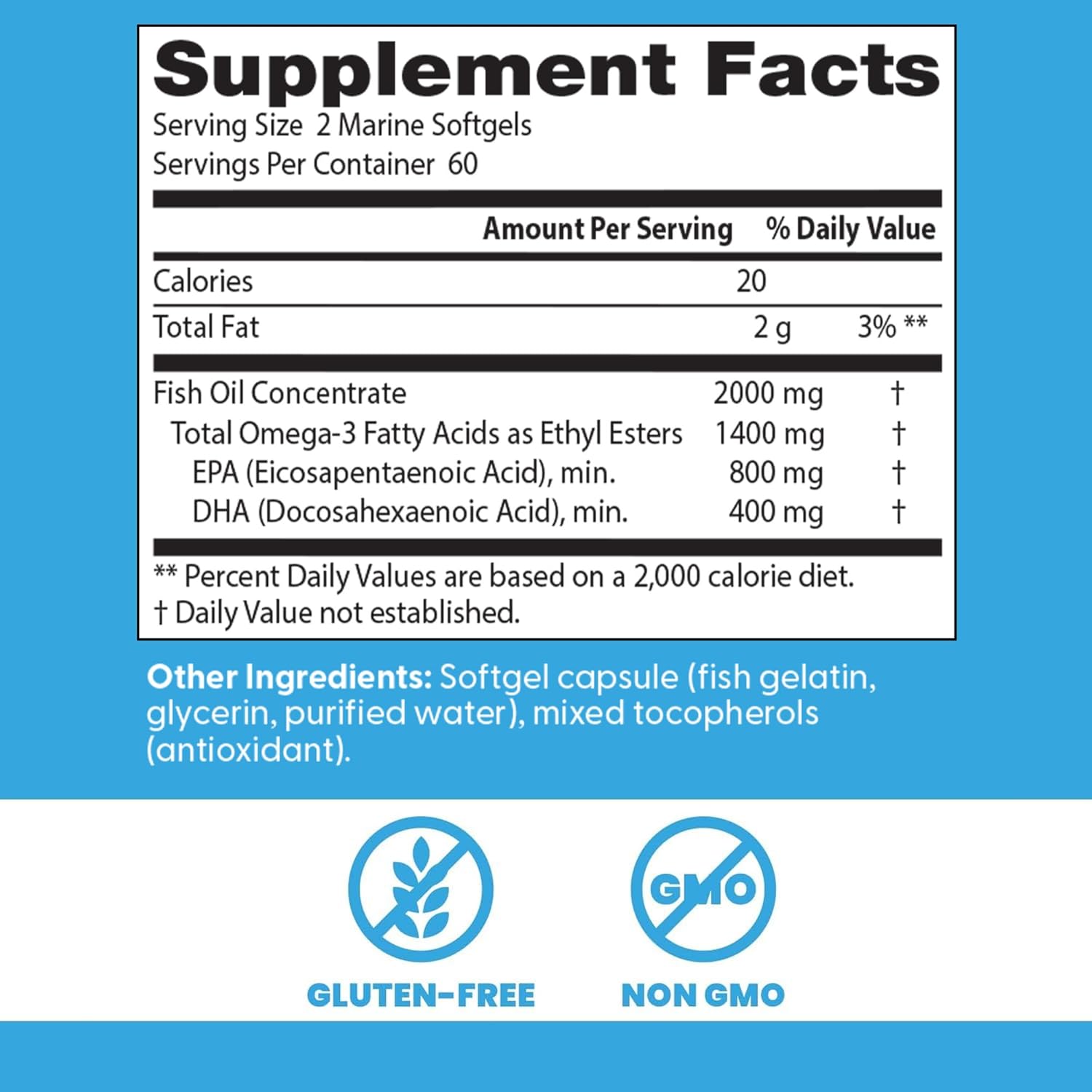 Doctor's Best Omega 3 Fish Oil Supplement for Women & Men - Source of DHA, EPA, & Omega-3 Fatty Acids, Purified, High 2000 mg Potency, Heart Health Support, Non-GMO, Gluten Free - 120 Marine Softgels