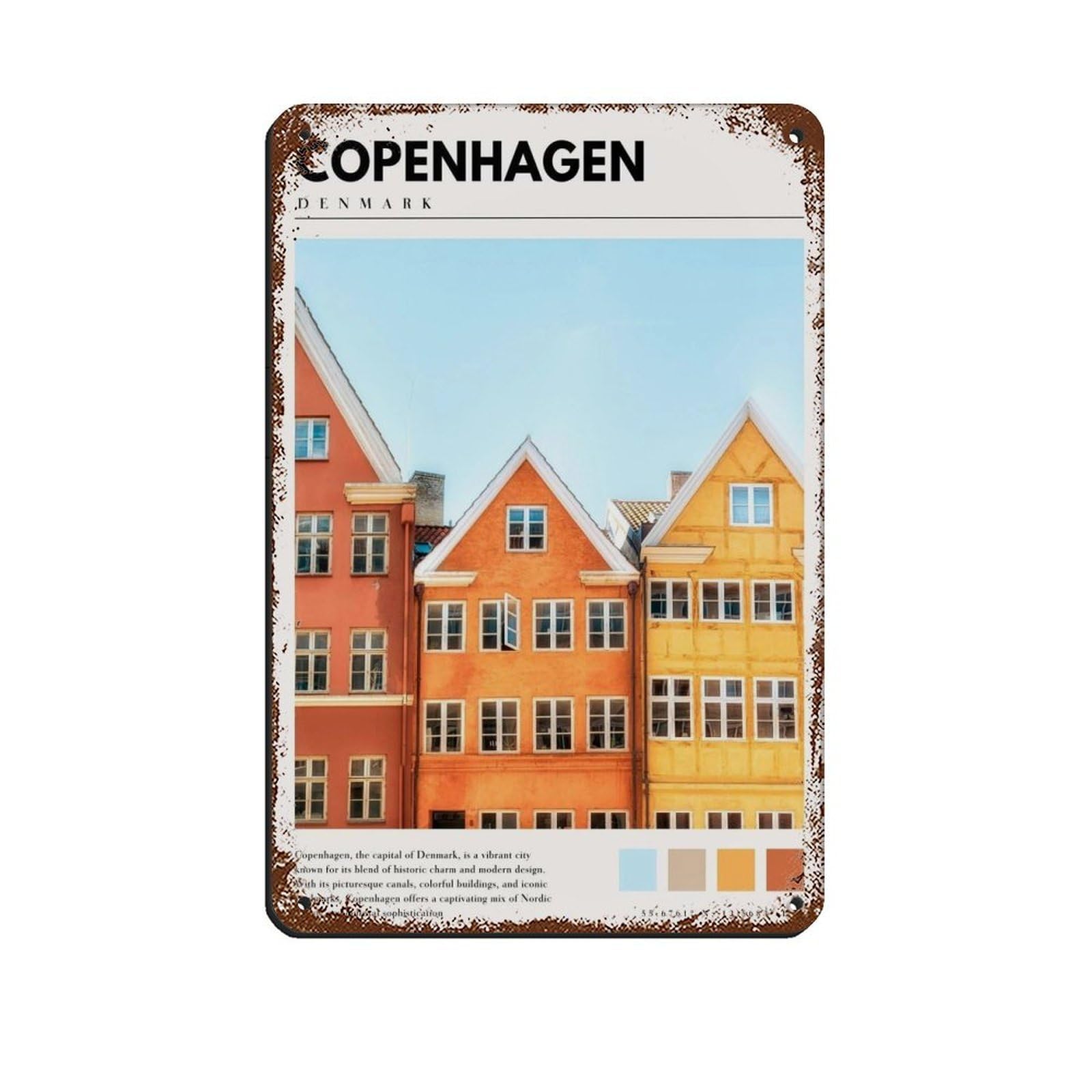 Lxwnze 20L X 30W Cm Copenhagen Denmark Art Danish Minimal Decor Tin Sign Vintage Metal Pub Club Cafe Bar Home Wall Art Decoration Poster Retro 8X12inch(20X30cm)